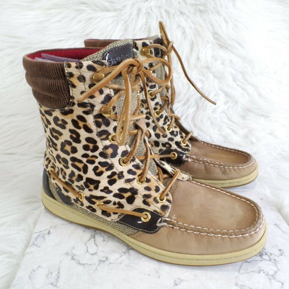 Sperry Hikerfish Brown Leopard High Ankle Boots - Picture 2 of 8